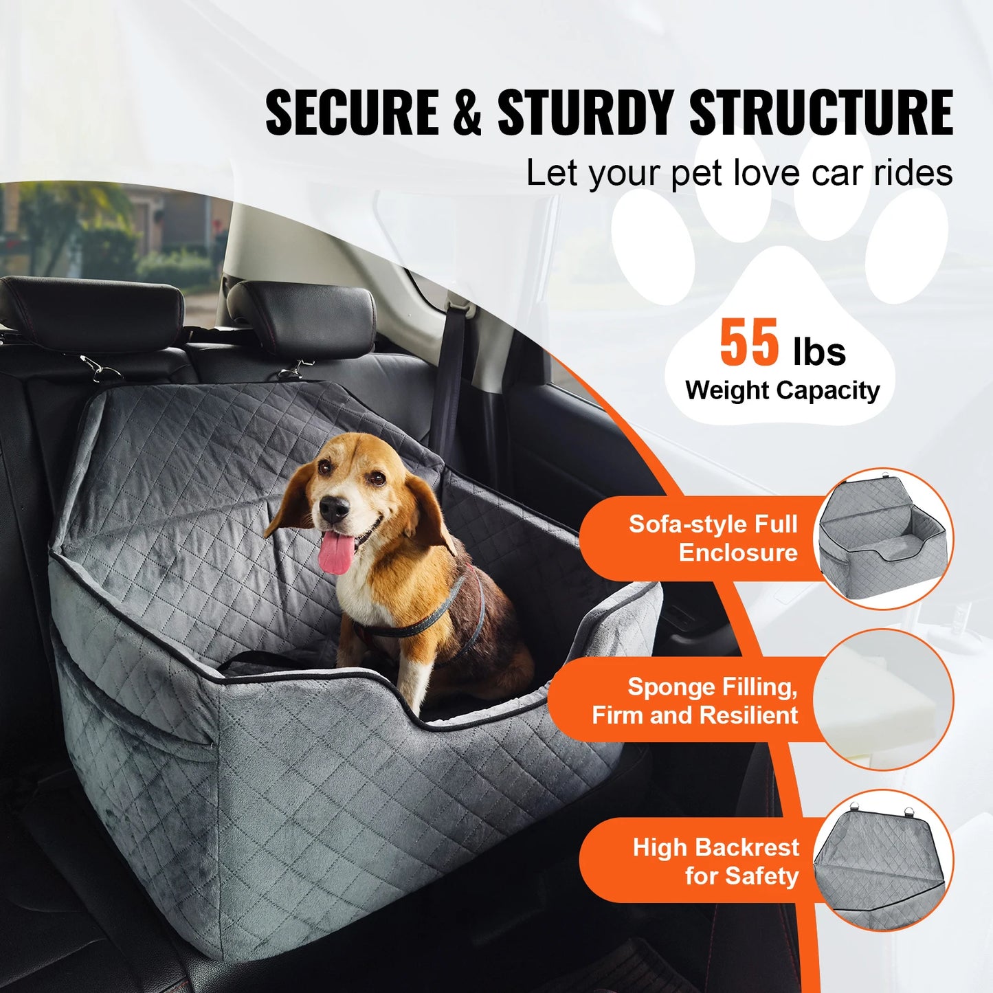 SucceBuy Dog Car Seat Booster With Storage Pocket