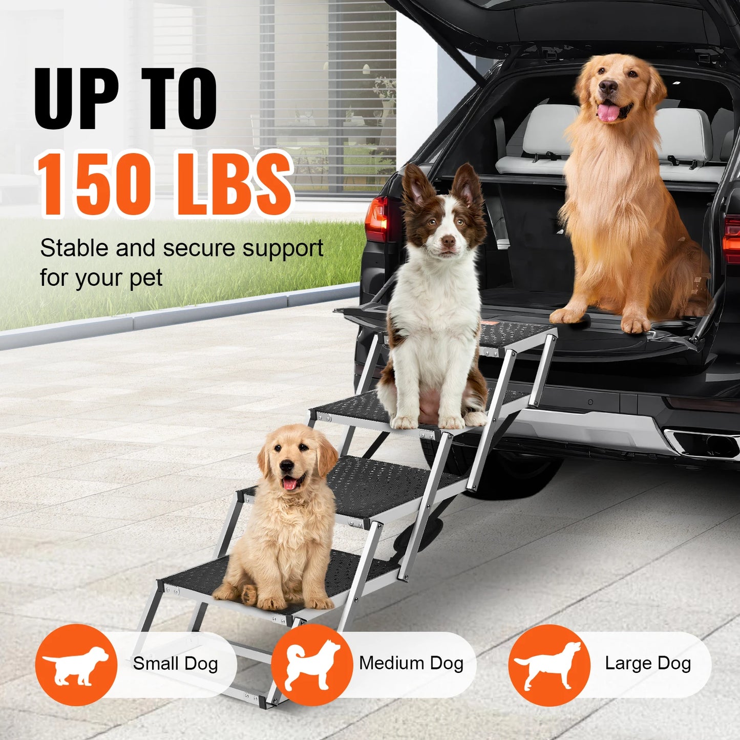 SucceBuy Premium Aluminum Foldable Dog Car StaircaseProfessional For SUVs Trucks
