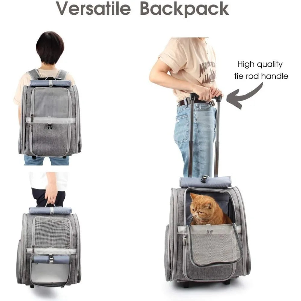 TIFICY Pet Rolling Carrier With Wheels For Cats And Dogs