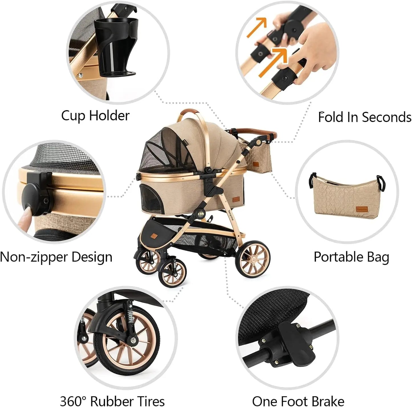 XMSJ 3 In 1 Pet Stroller For Small Dogs And Cats Luxury