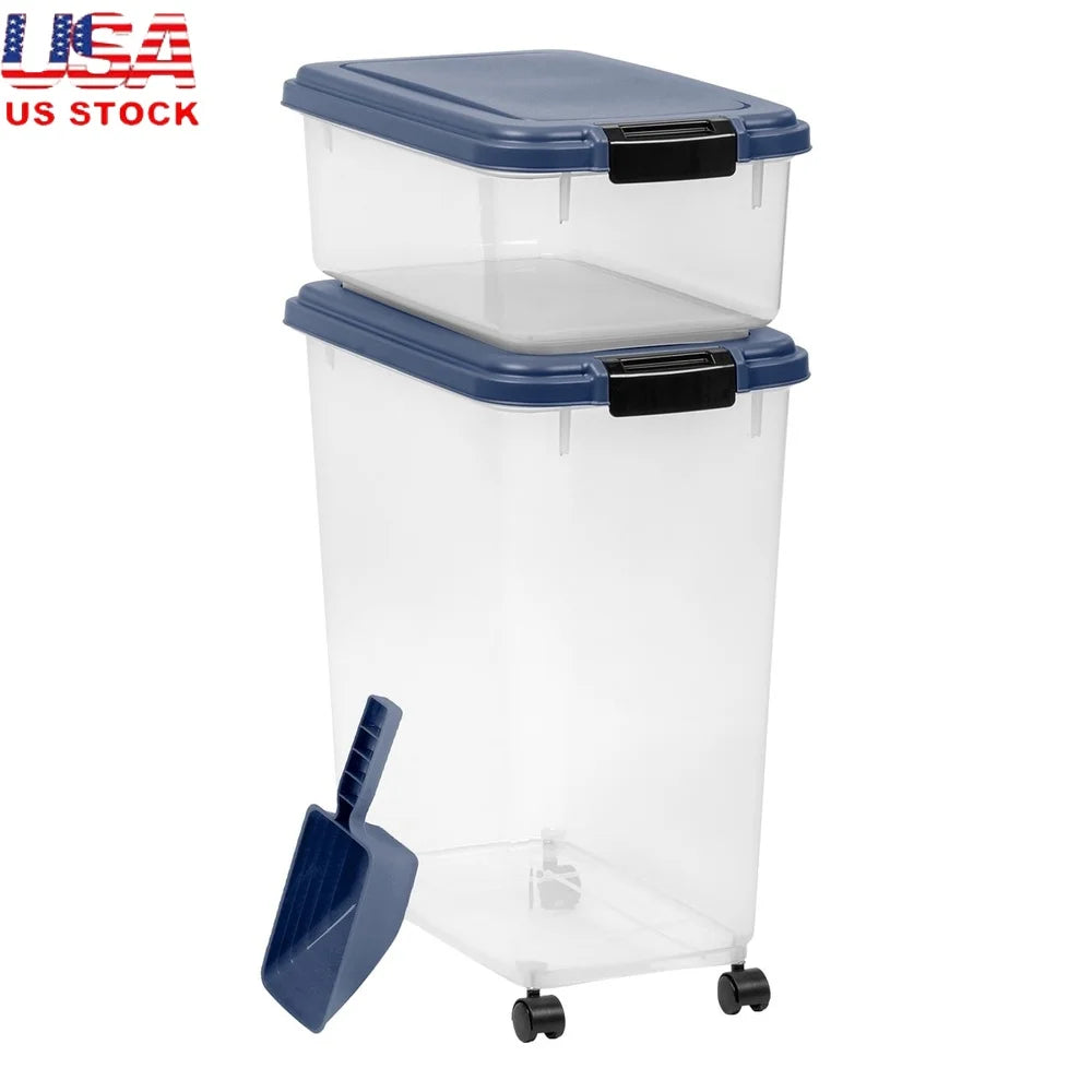 XMSJ Airtight Pet Food Container Set With Scoop And Wheels