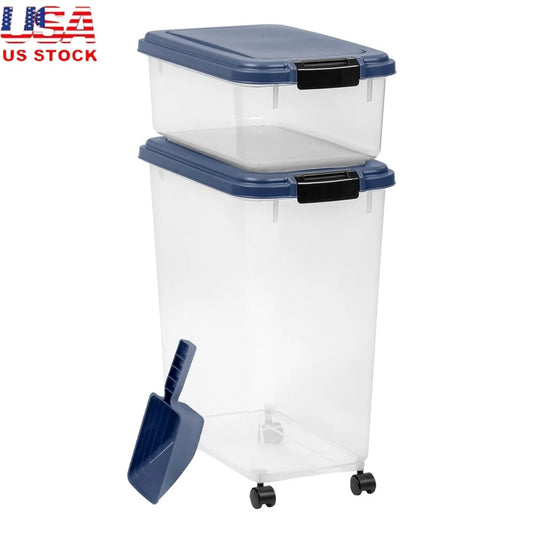XMSJ Airtight Pet Food Container Set With Scoop And Wheels