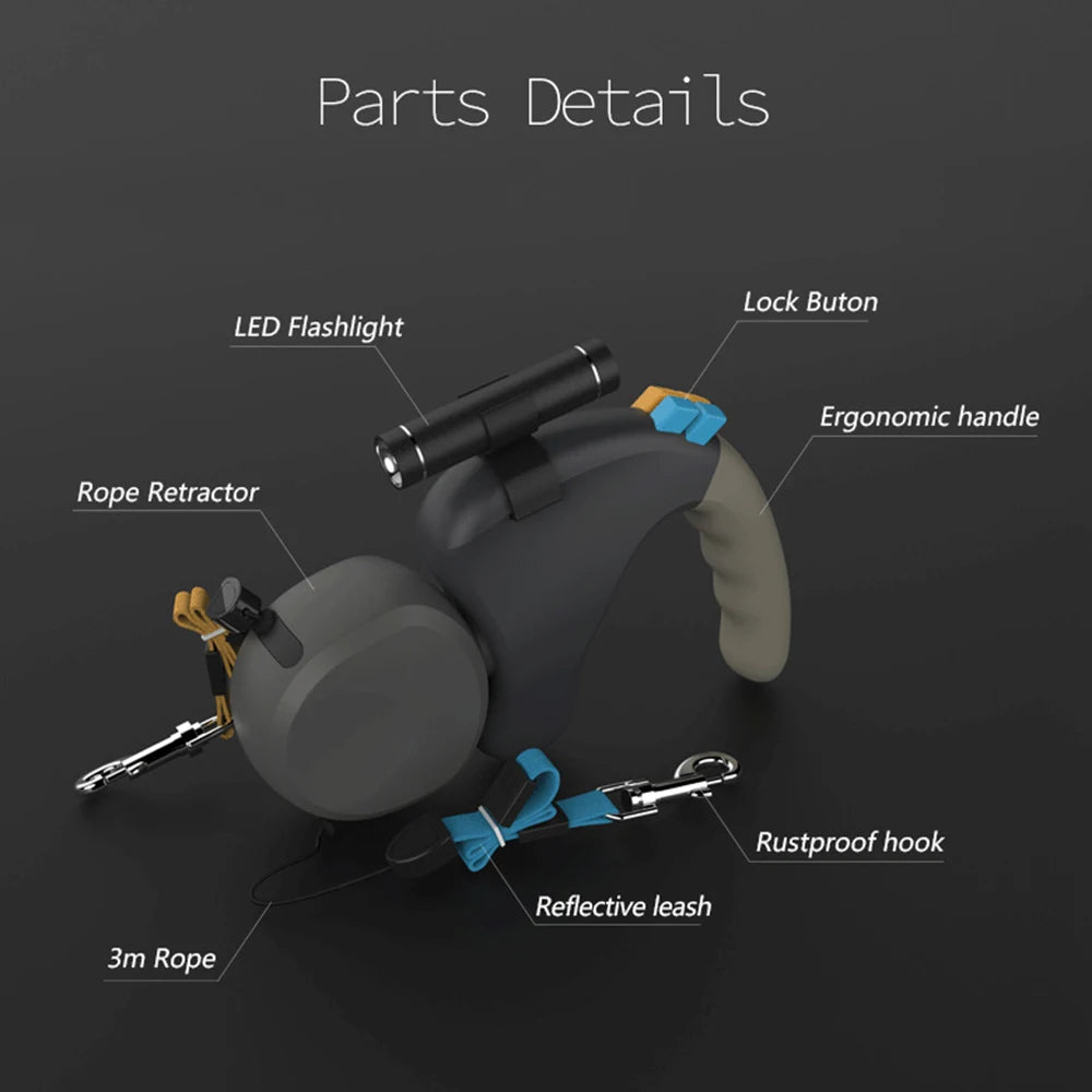 Guangdong Dual Dog Rope Leash With Light Retractable Belt