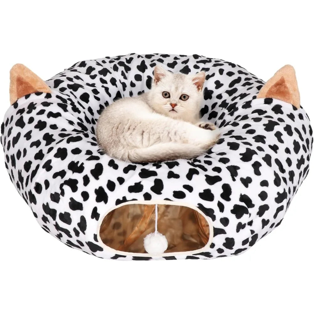 Cat Tunnel Bed Indoor Plush Cave Circle With Ball Toy