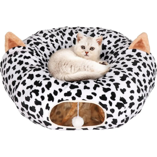 Cat Tunnel Bed Indoor Plush Cave Circle With Ball Toy