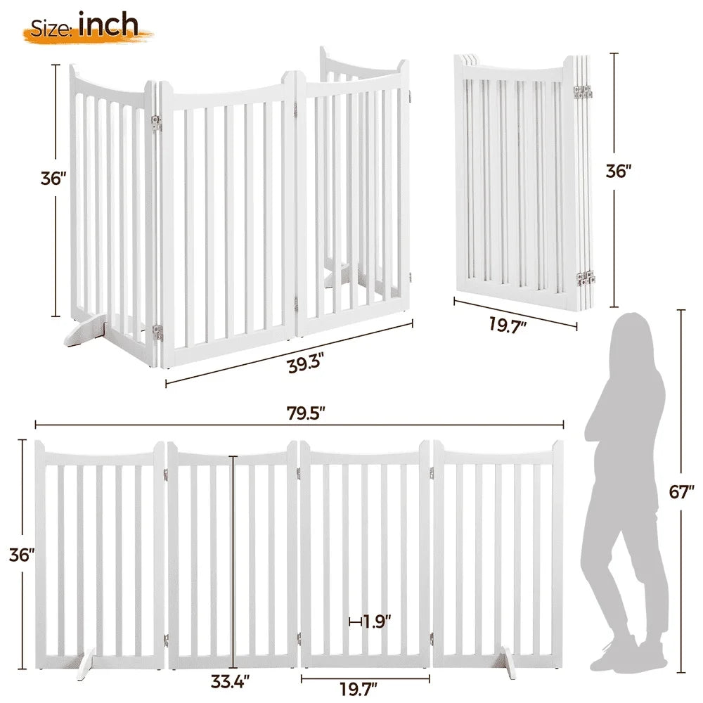 XMSJ Four Panel Foldable Wooden Dog Gate Pet Barrier