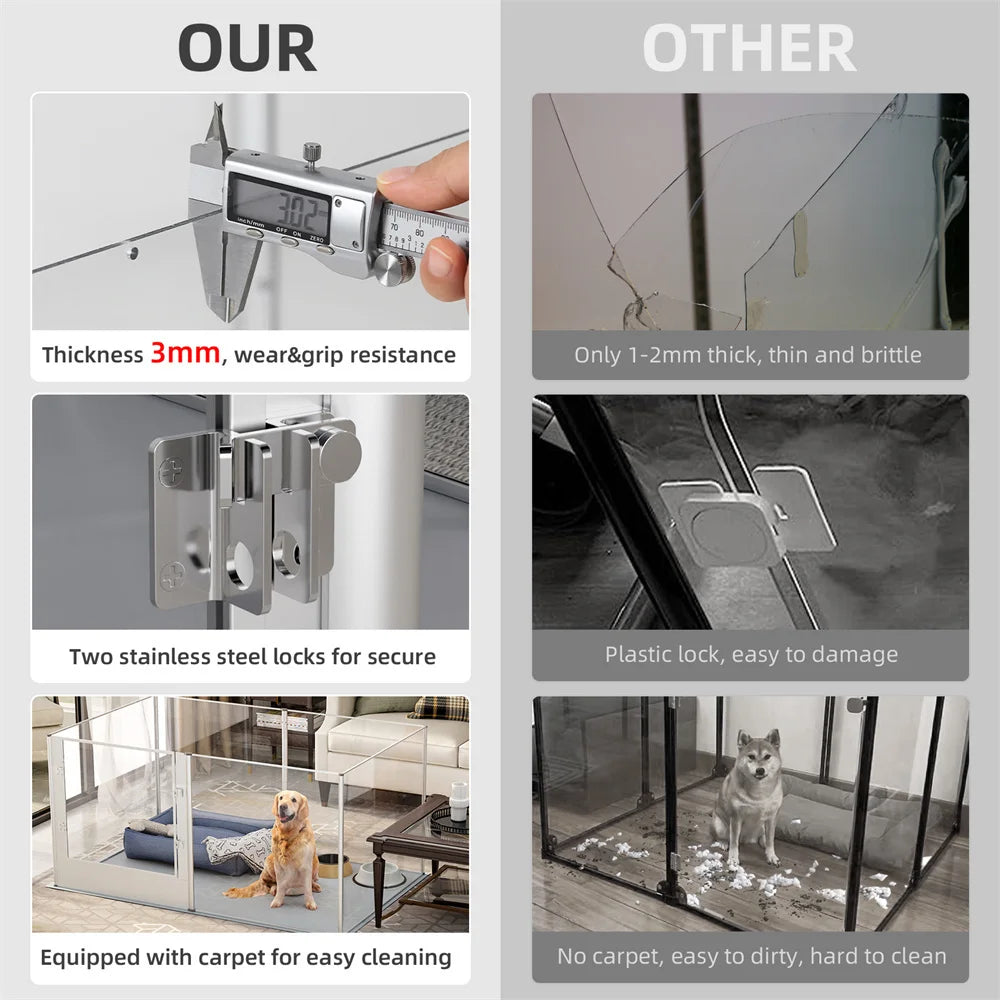 BORWARTH Acrylic Dog Playpen Indoor Enclosure With Pad