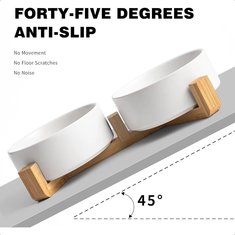 Hign-concerned Elevated Dog Cat Bowl Set Wooden Stand