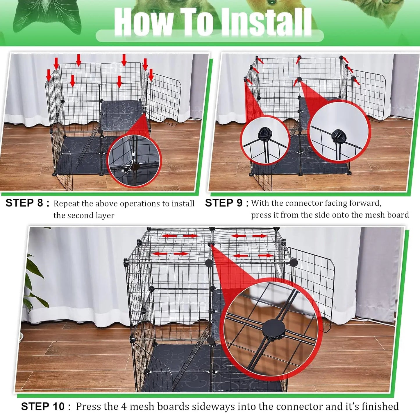 2 Tier Metal Cat Cage Playpen DIY Pet Kennel Indoor Use