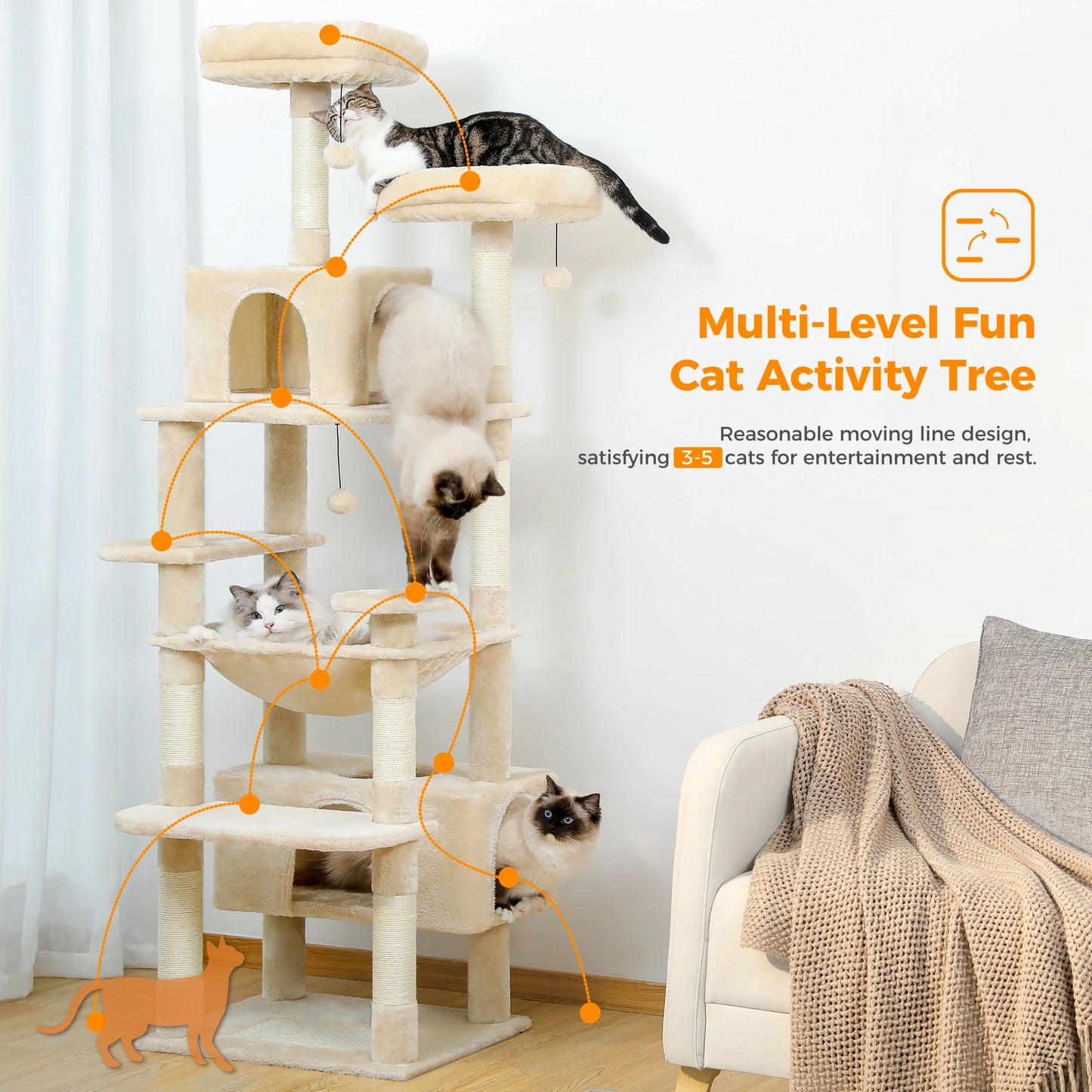 PAWZ Road Cat Tree Tower For Indoor Cats With Sisal Scratching Posts Hammock Perches Condos