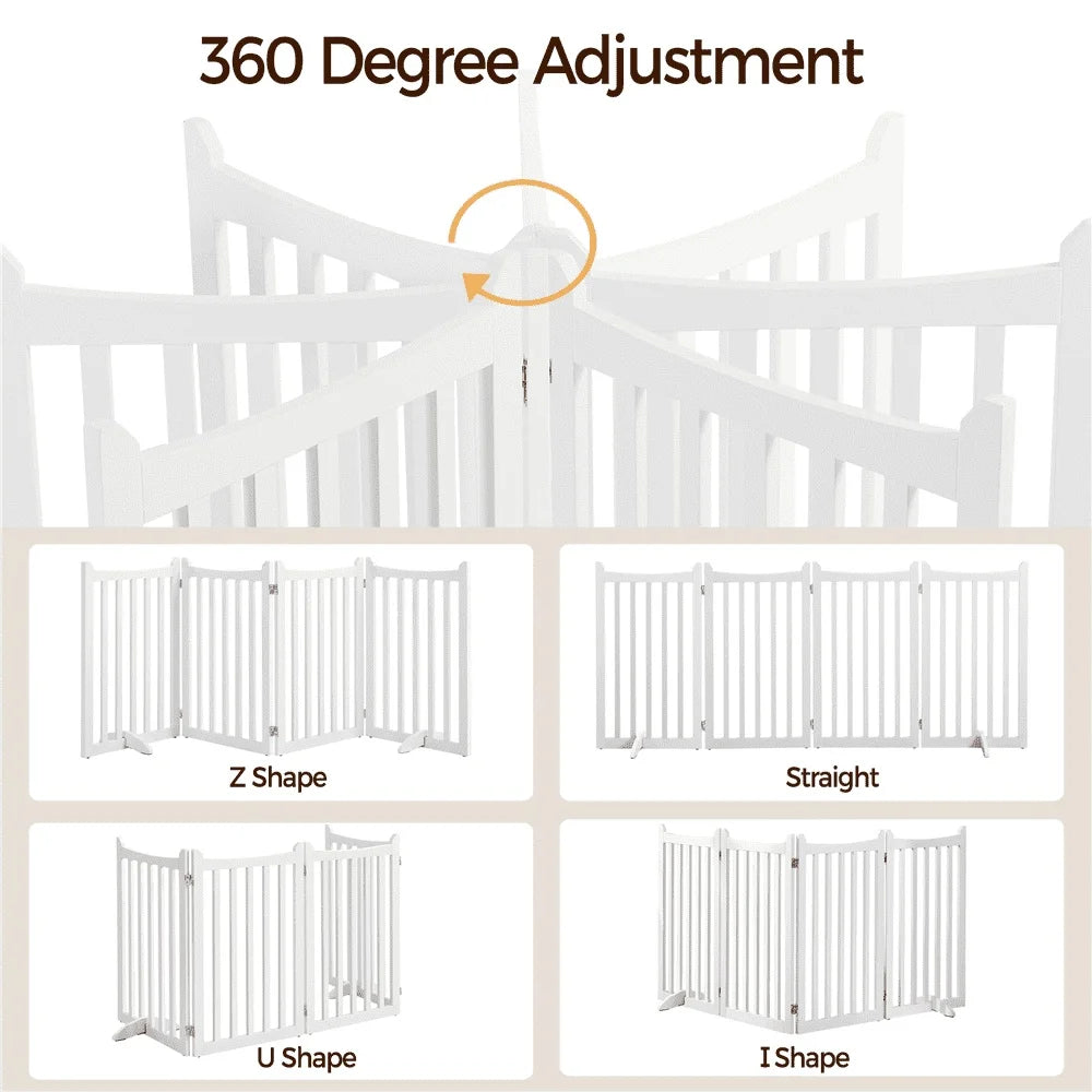 XMSJ Four Panel Foldable Wooden Dog Gate Pet Barrier
