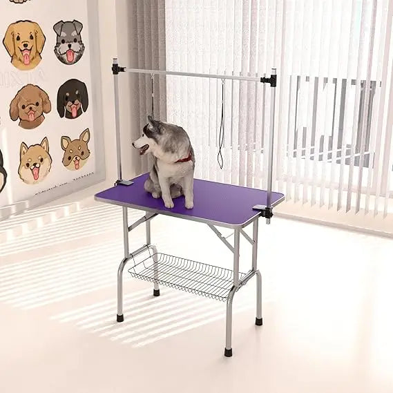 Foldable Dog Grooming Table With Adjustable Arm And Tray