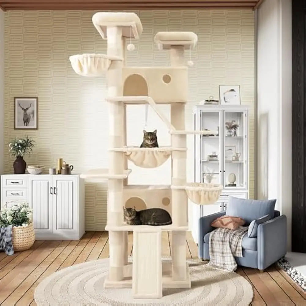 Premium Hyperdurable Cat Tree Tower Incorporating Extrawide Hammock Reinforced Posts