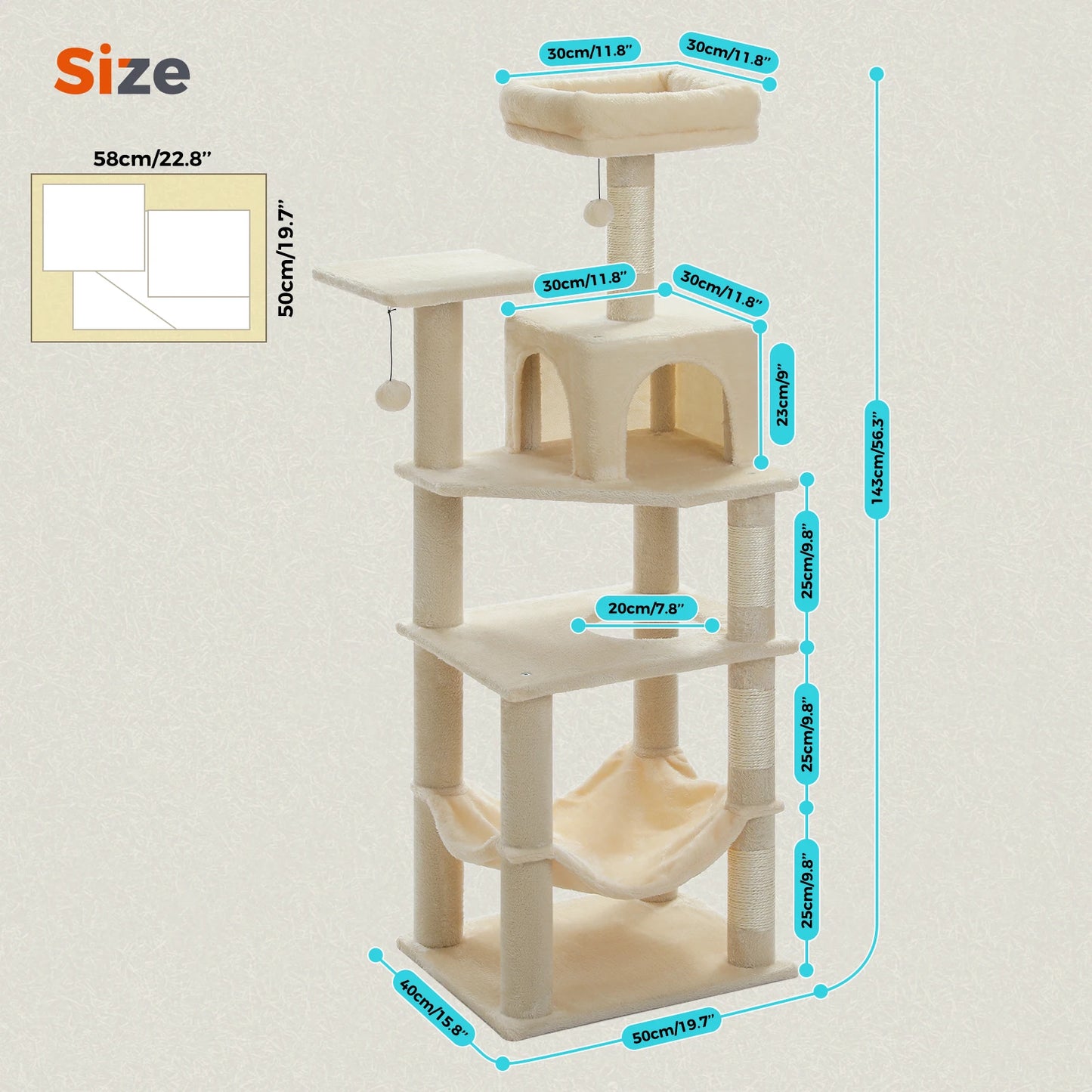 PEQULTICN Multi Level Cat Tree Tower With Private Condo Top Perches Hammock Natural Sisal Posts
