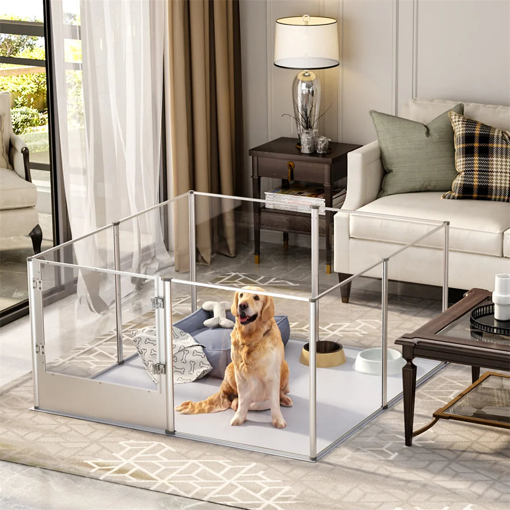 BORWARTH Acrylic Dog Playpen Indoor Enclosure With Pad