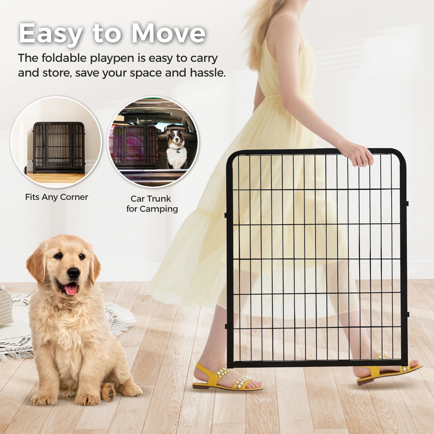 PEQULTI Heavy Duty Metal Puppy Playpen Indoor Outdoor