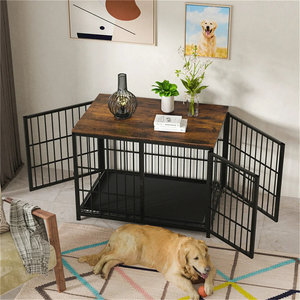 Borwarth Large Wooden Dog Crate End Table With 3 Doors