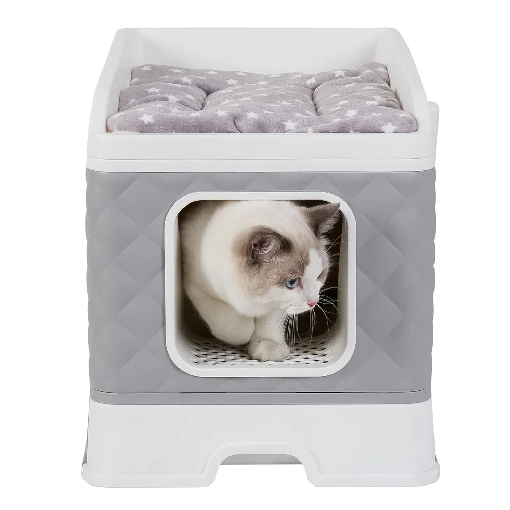 Feature Cat Litter Box Enclosure Semi Closed Hidden Cabinet