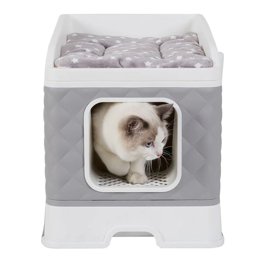 Feature Cat Litter Box Enclosure Semi Closed Hidden Cabinet