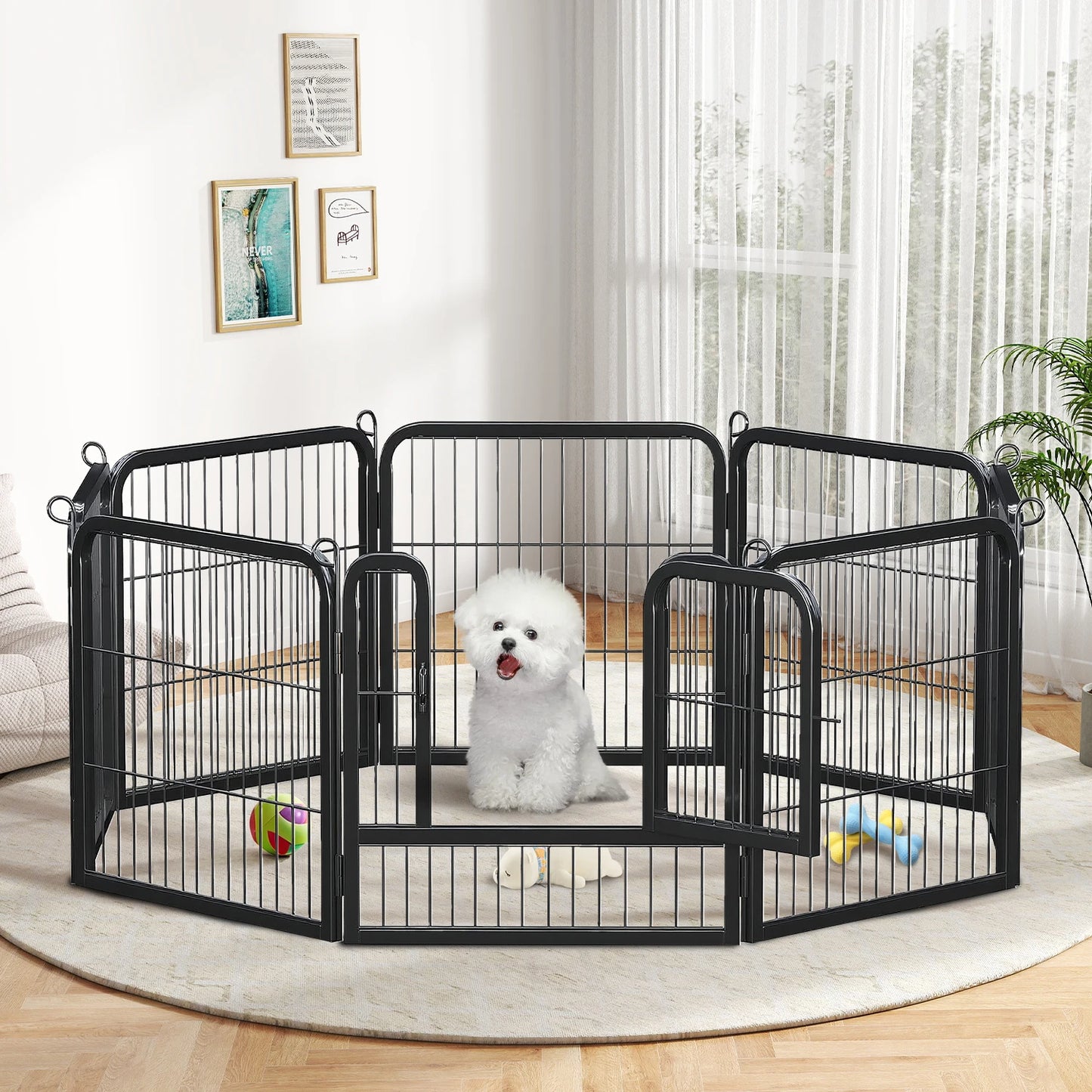 PEQULTI Heavy Duty Metal Puppy Playpen Indoor Outdoor