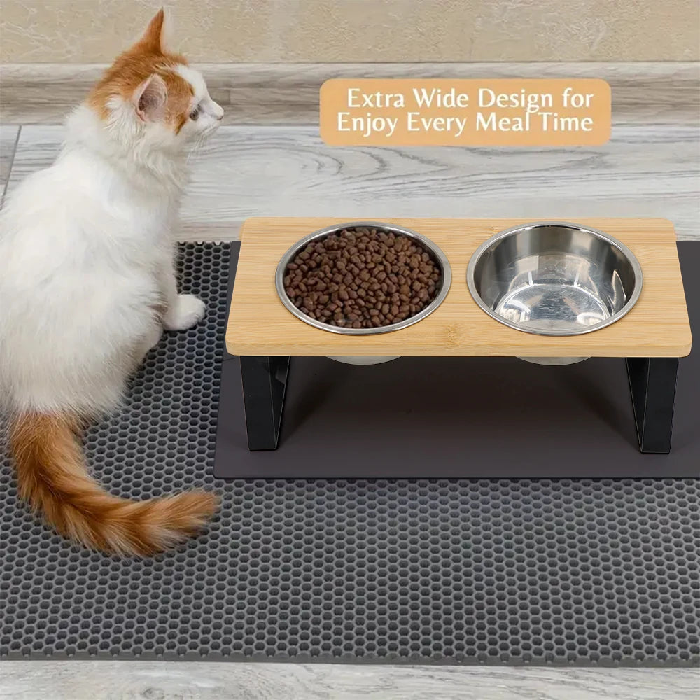 Petravel Elevated Cat Bowls 15 Degree Tilt Wooden Stand