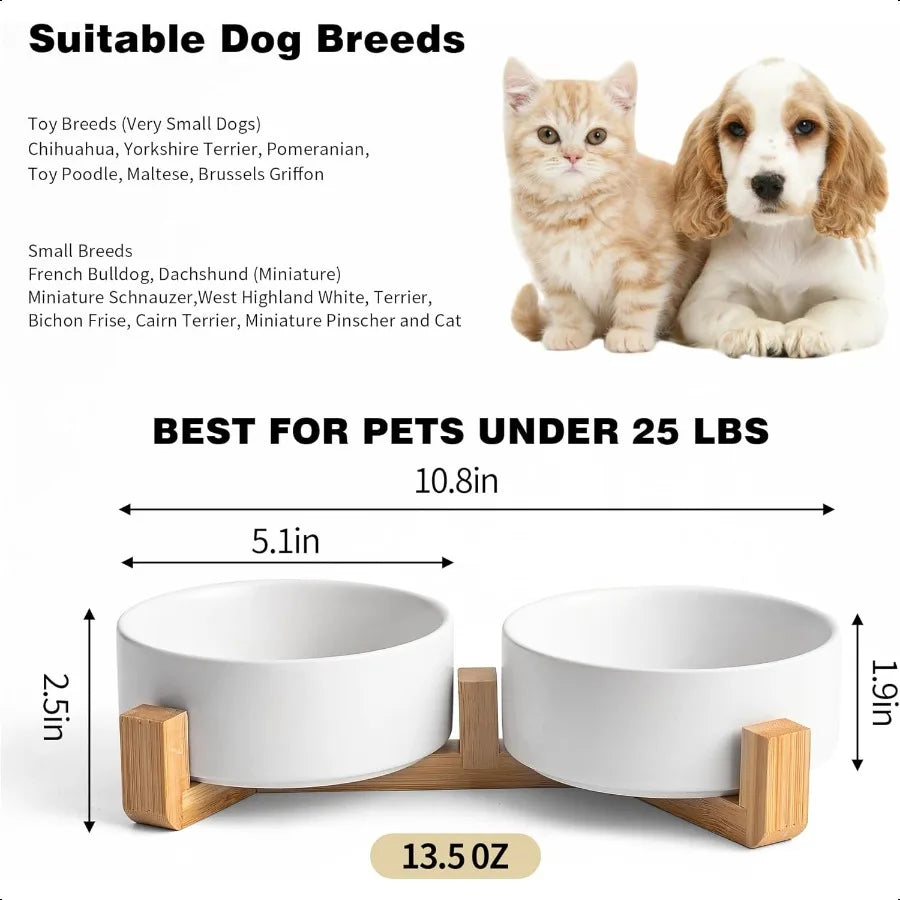 Hign-concerned Elevated Dog Cat Bowl Set Wooden Stand