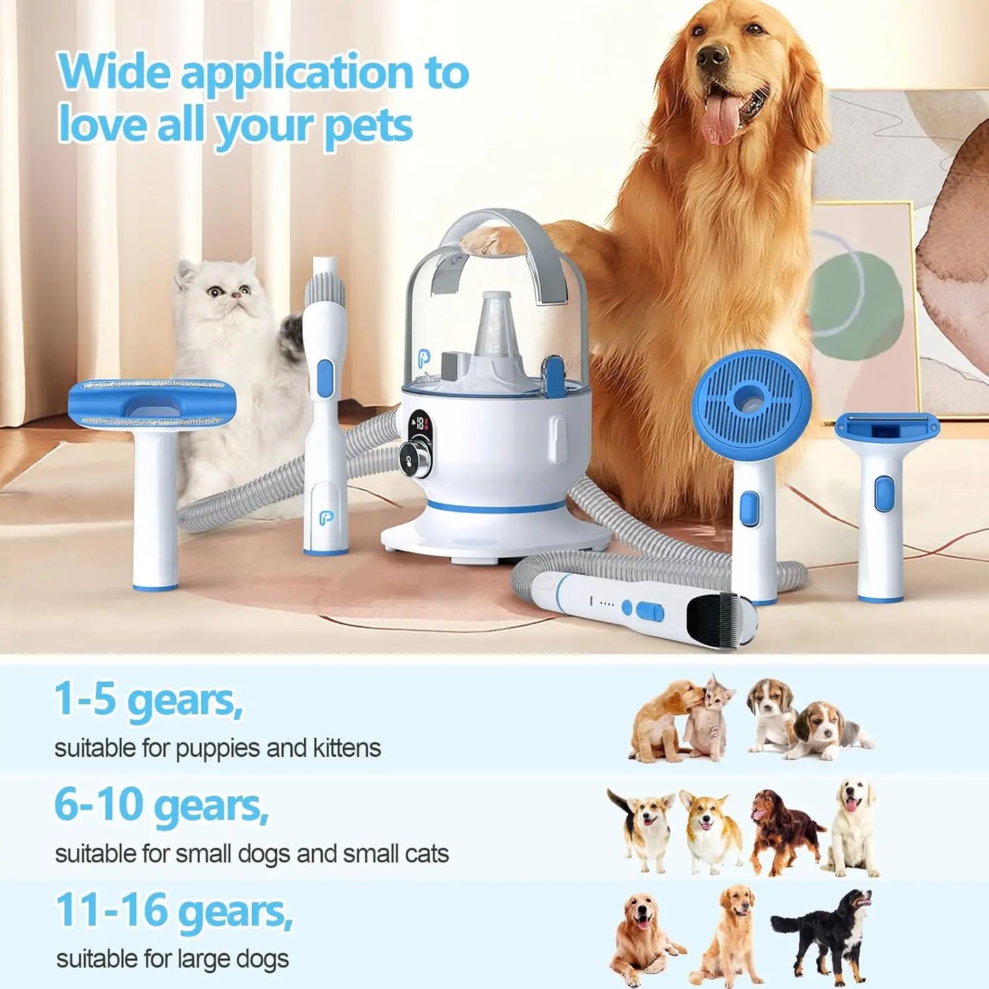 Hignconcerned Pet Grooming Vacuum Kit 5in1 Low Noise