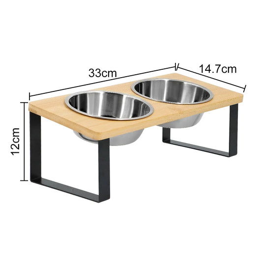 Petravel Elevated Cat Bowls 15 Degree Tilt Wooden Stand
