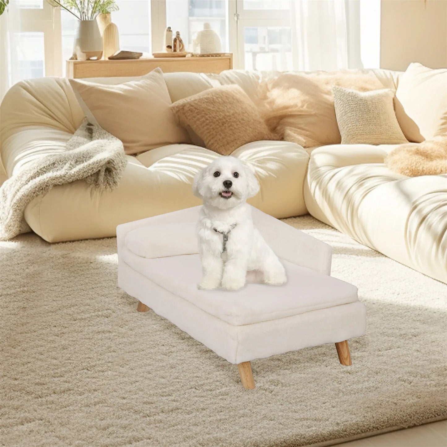 BINGOPAWCN Nordic-Elevated-Pet-Bedstead-For-Canines-And-Kittens-With-Sturdy-Wood-Legs WaterproofPad