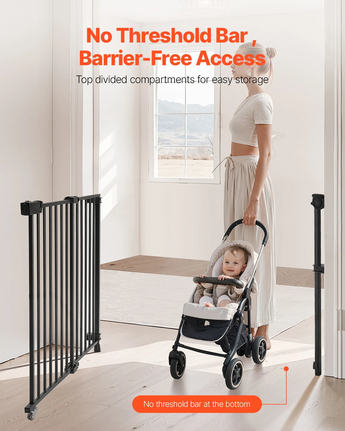 SucceBuy Baby Gate No Threshold Easy Step Walk For Pets And Kids Safety Indoors At Home