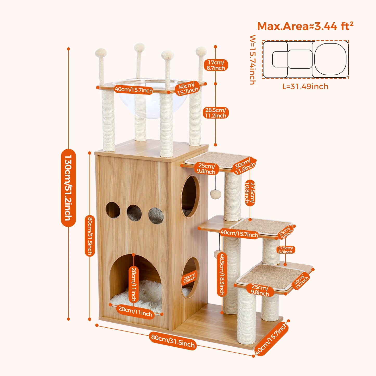 PAWZ Road Multi Level Cat Tree Wood Tower Scratcher
