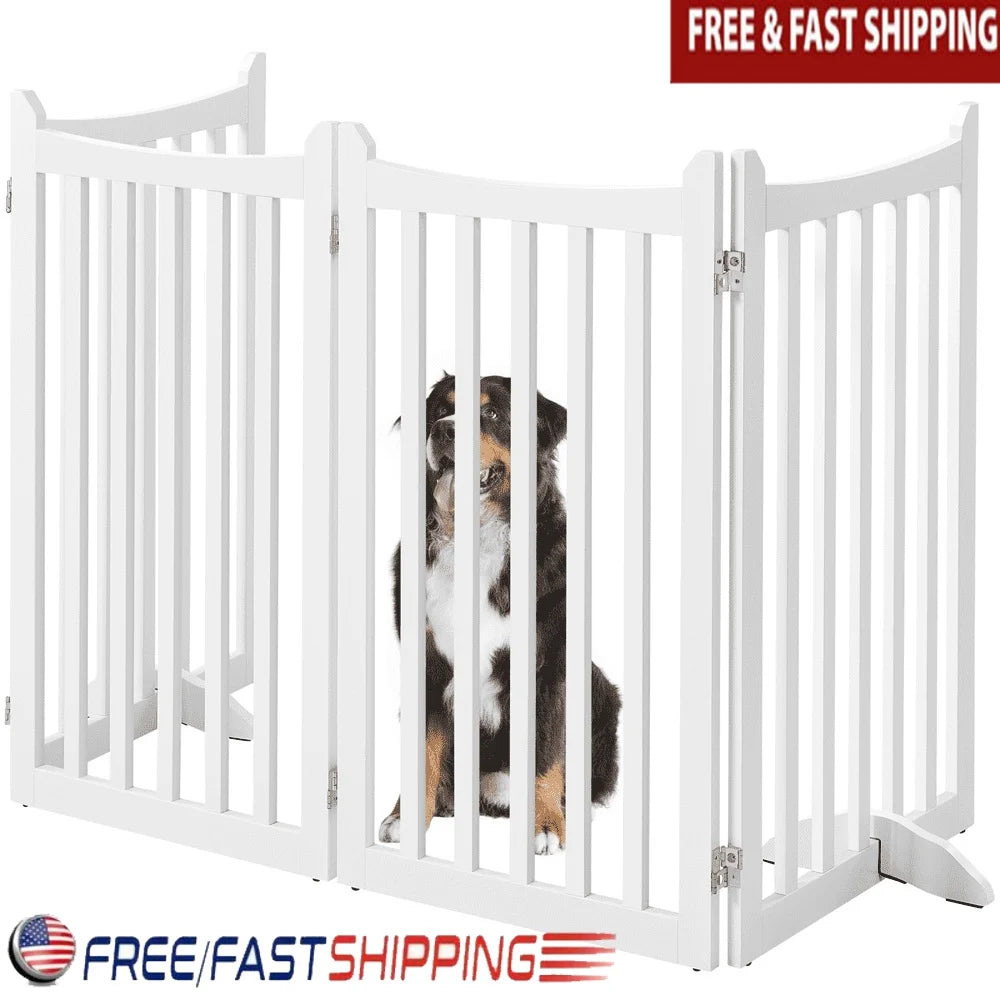 XMSJ Four Panel Foldable Wooden Dog Gate Pet Barrier