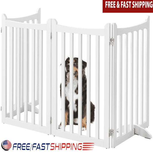 XMSJ Four Panel Foldable Wooden Dog Gate Pet Barrier