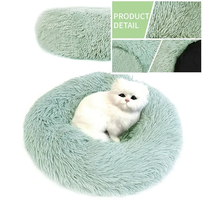 CN Sichuan Fluffy Plush Donut Dog Bed Round Kennel Cushion