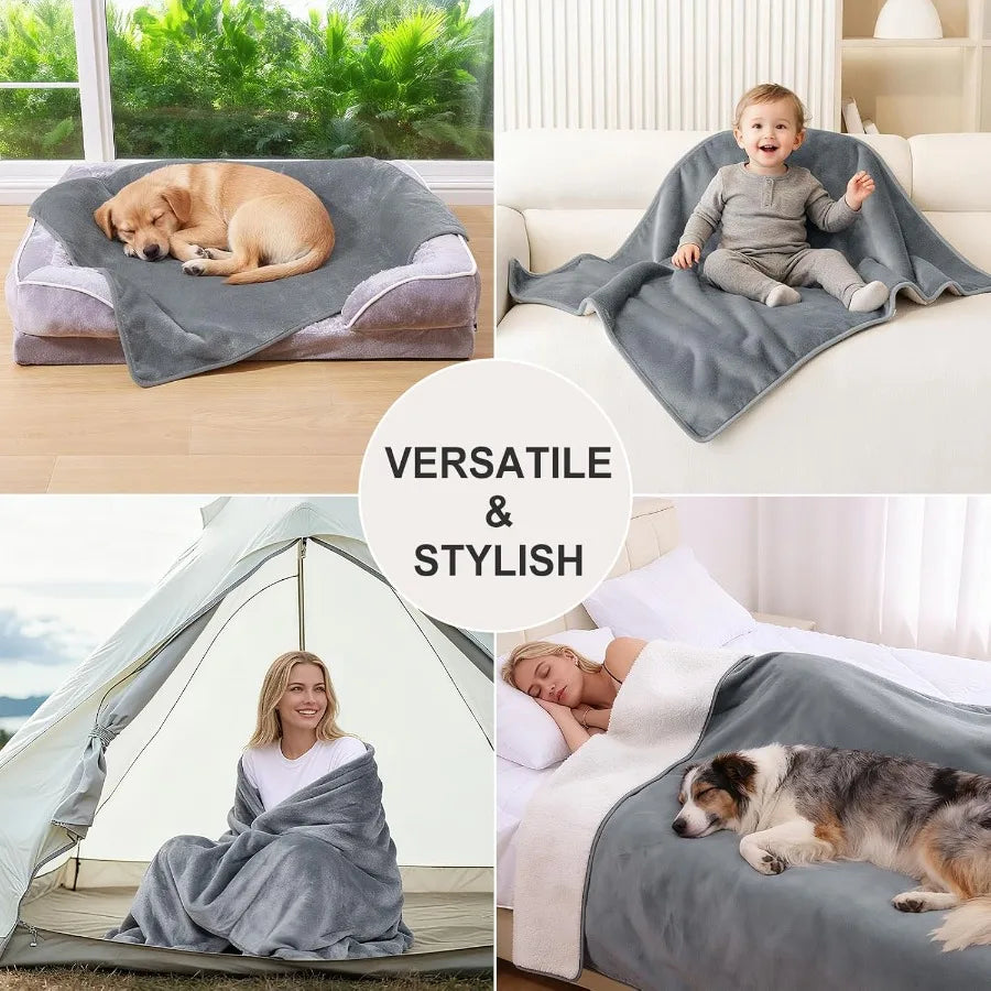Waterproof Dog Bed Blanket Reversible Sherpa Fleece Protector