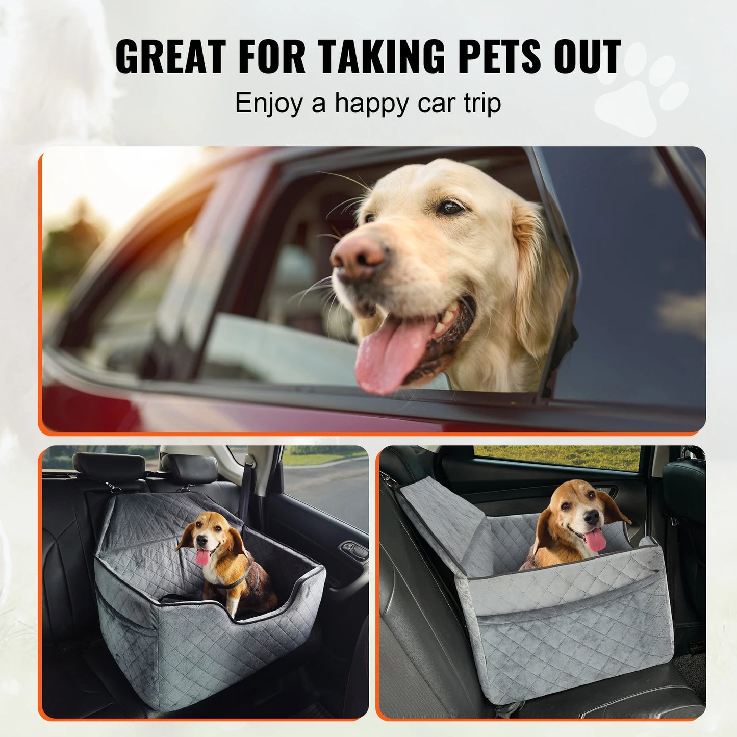 SucceBuy Dog Car Seat Booster With Storage Pocket