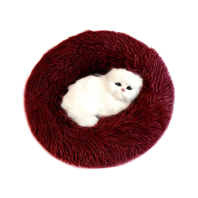 CN Sichuan Fluffy Plush Donut Dog Bed Round Kennel Cushion