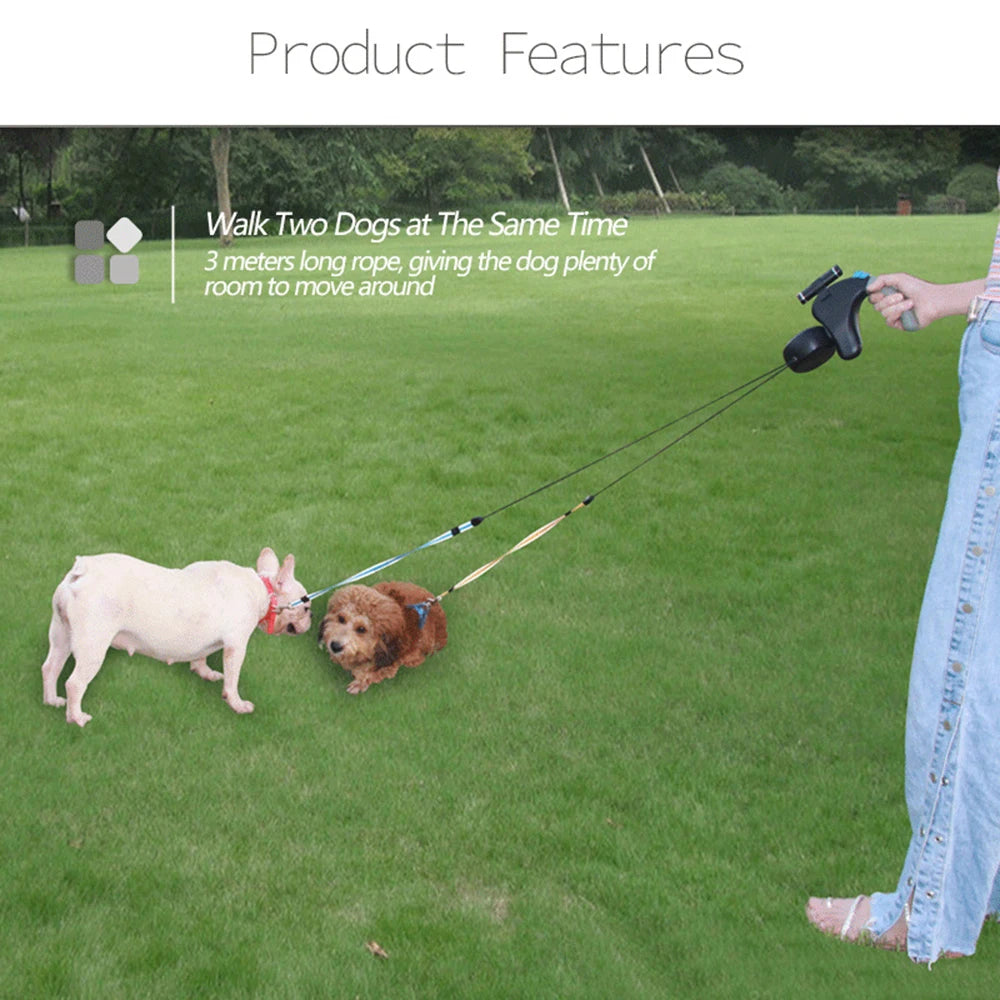 Guangdong Dual Dog Rope Leash With Light Retractable Belt