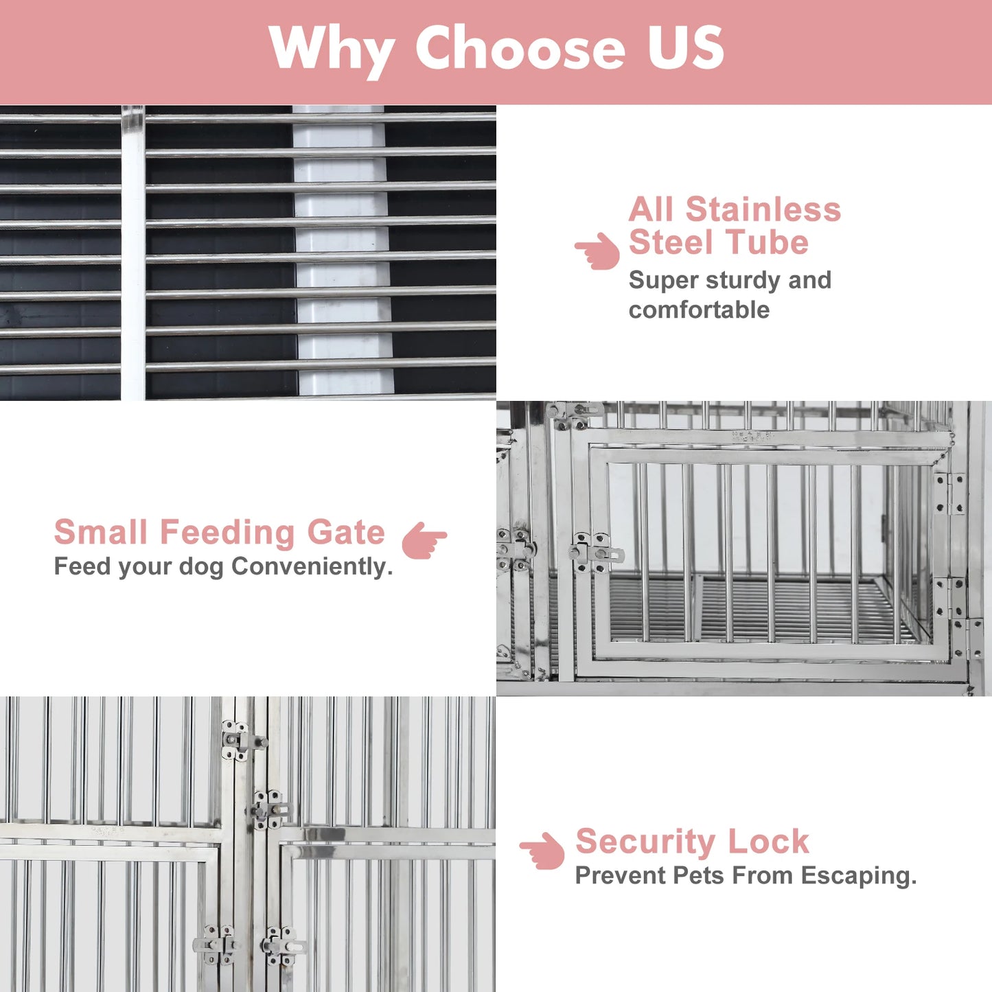 DishyKooker Stainless Steel Dog Crate Indestructible Wheels