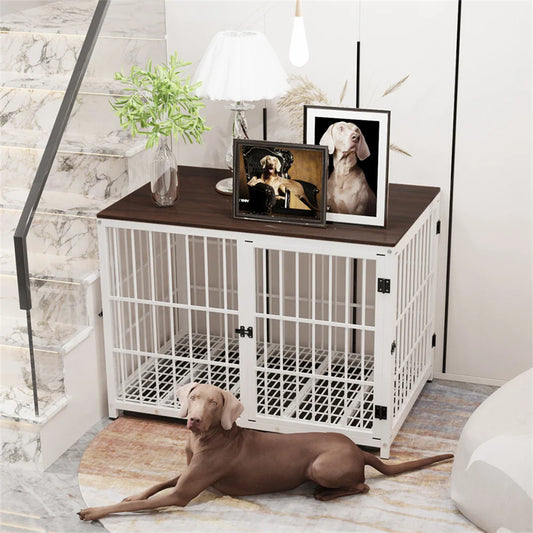 Borwarth Large Wooden Dog Crate End Table With 3 Doors