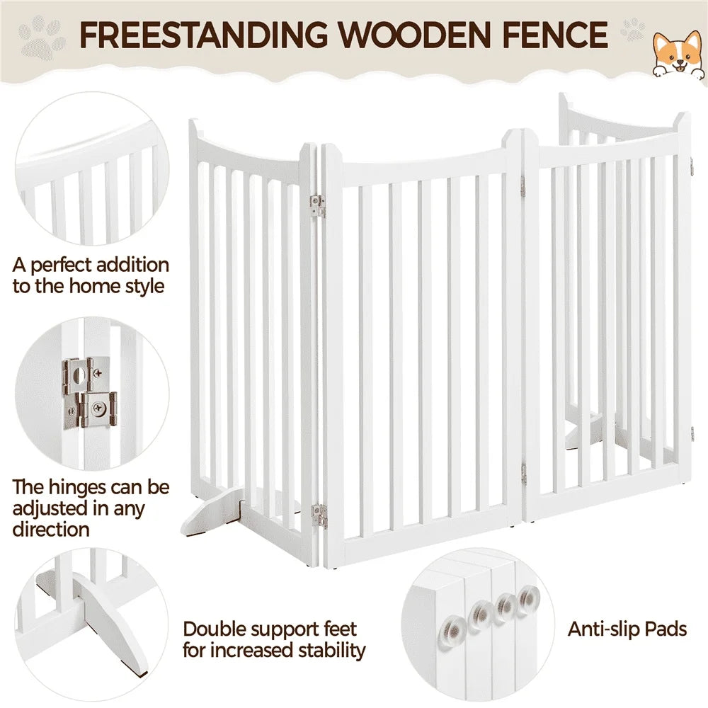XMSJ Four Panel Foldable Wooden Dog Gate Pet Barrier