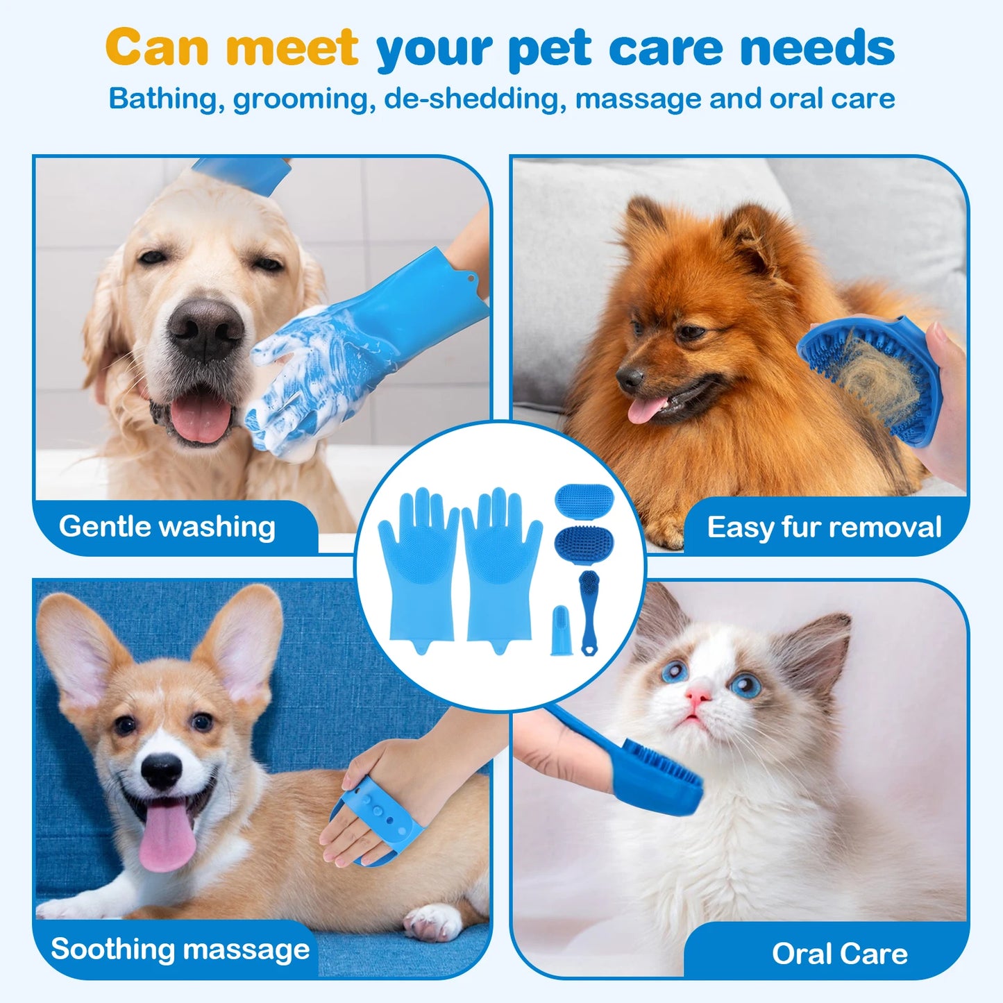 APWIKOGERH Silicone Dog Grooming Kit Gloves Bath Brush