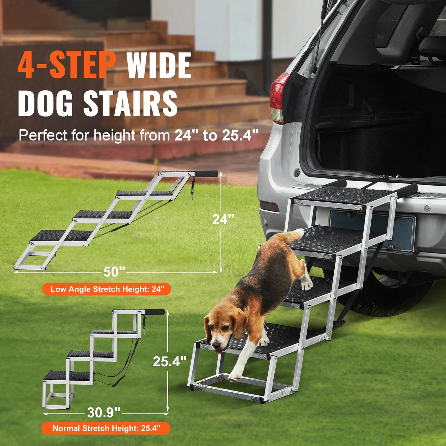 SucceBuy Premium Aluminum Foldable Dog Car StaircaseProfessional For SUVs Trucks