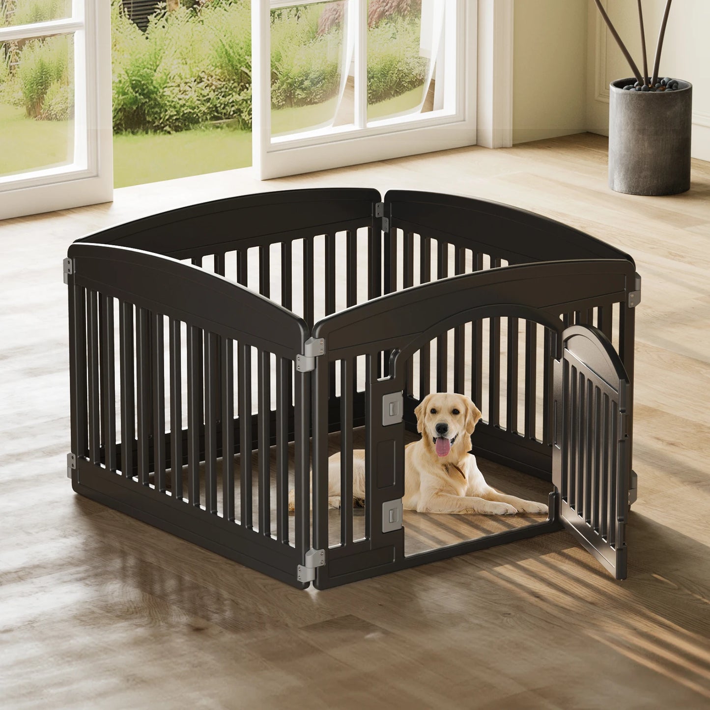 JHK Plastic Dog Playpen Expandable Durable Pet Fence for Medium Dogs Indoor Outdoor