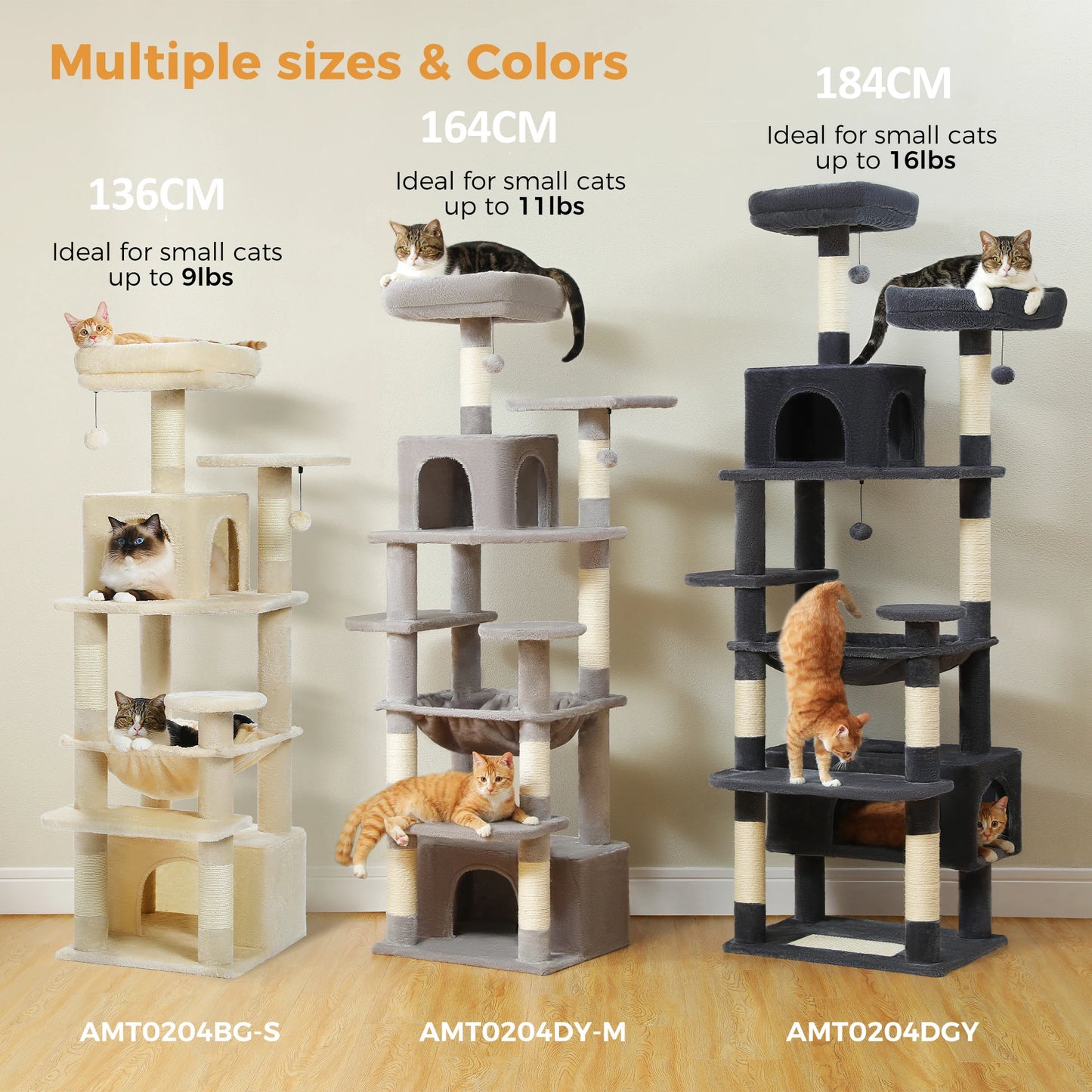 PAWZ Road Cat Tree Tower For Indoor Cats With Sisal Scratching Posts Hammock Perches Condos