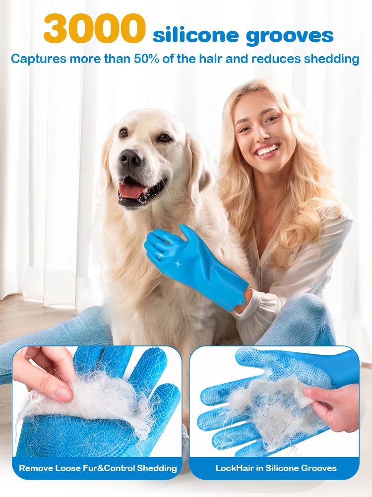 APWIKOGERH Silicone Dog Grooming Kit Gloves Bath Brush