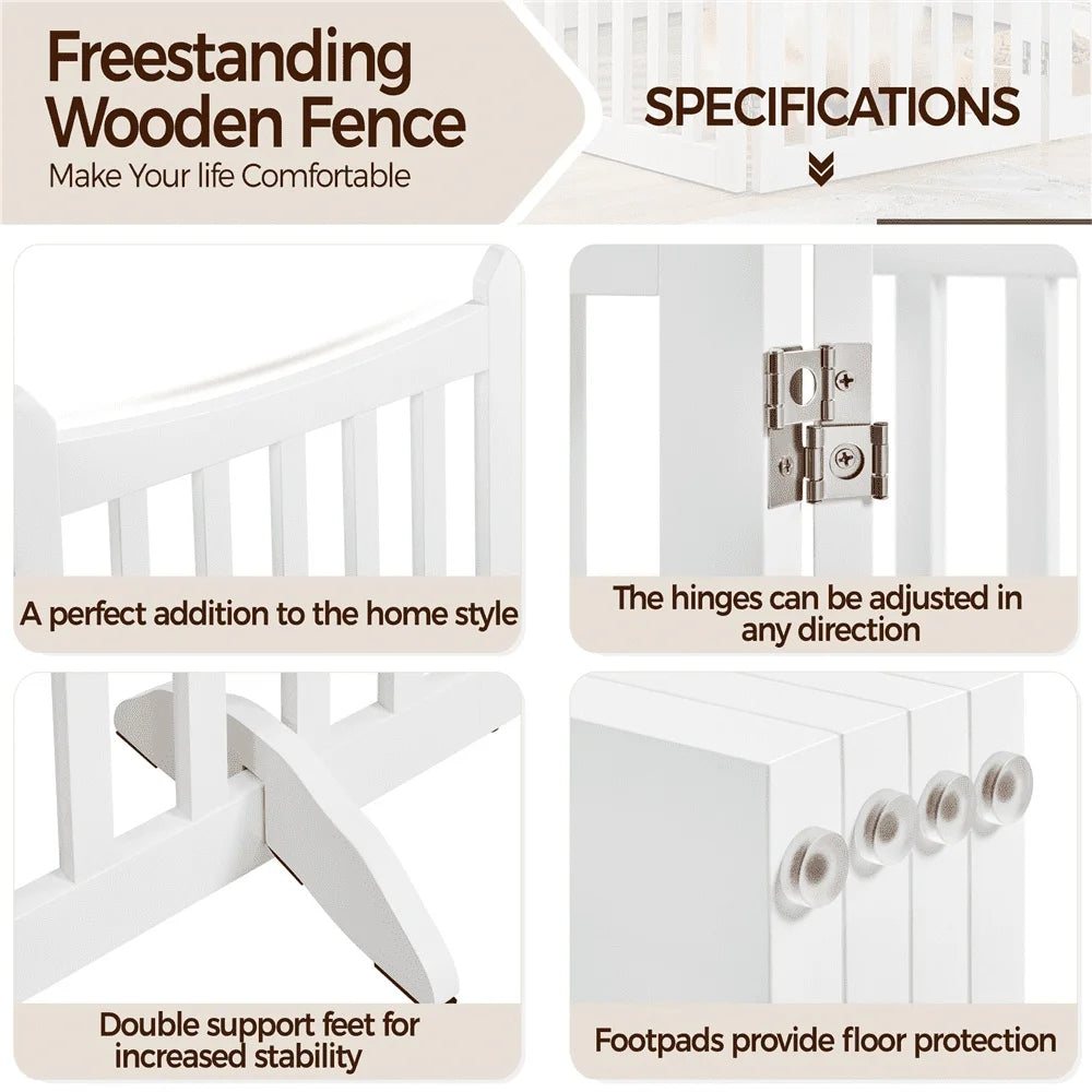 XMSJ Four Panel Foldable Wooden Dog Gate Pet Barrier