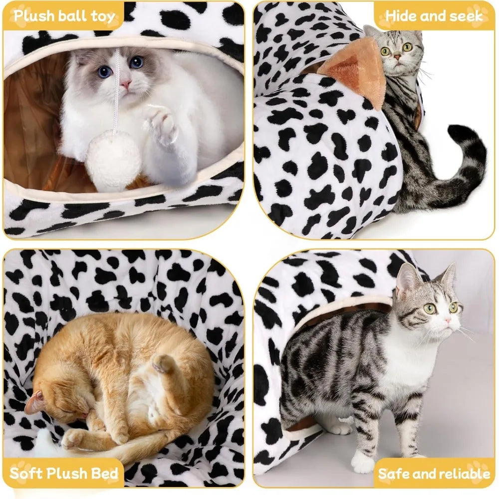 Cat Tunnel Bed Indoor Plush Cave Circle With Ball Toy