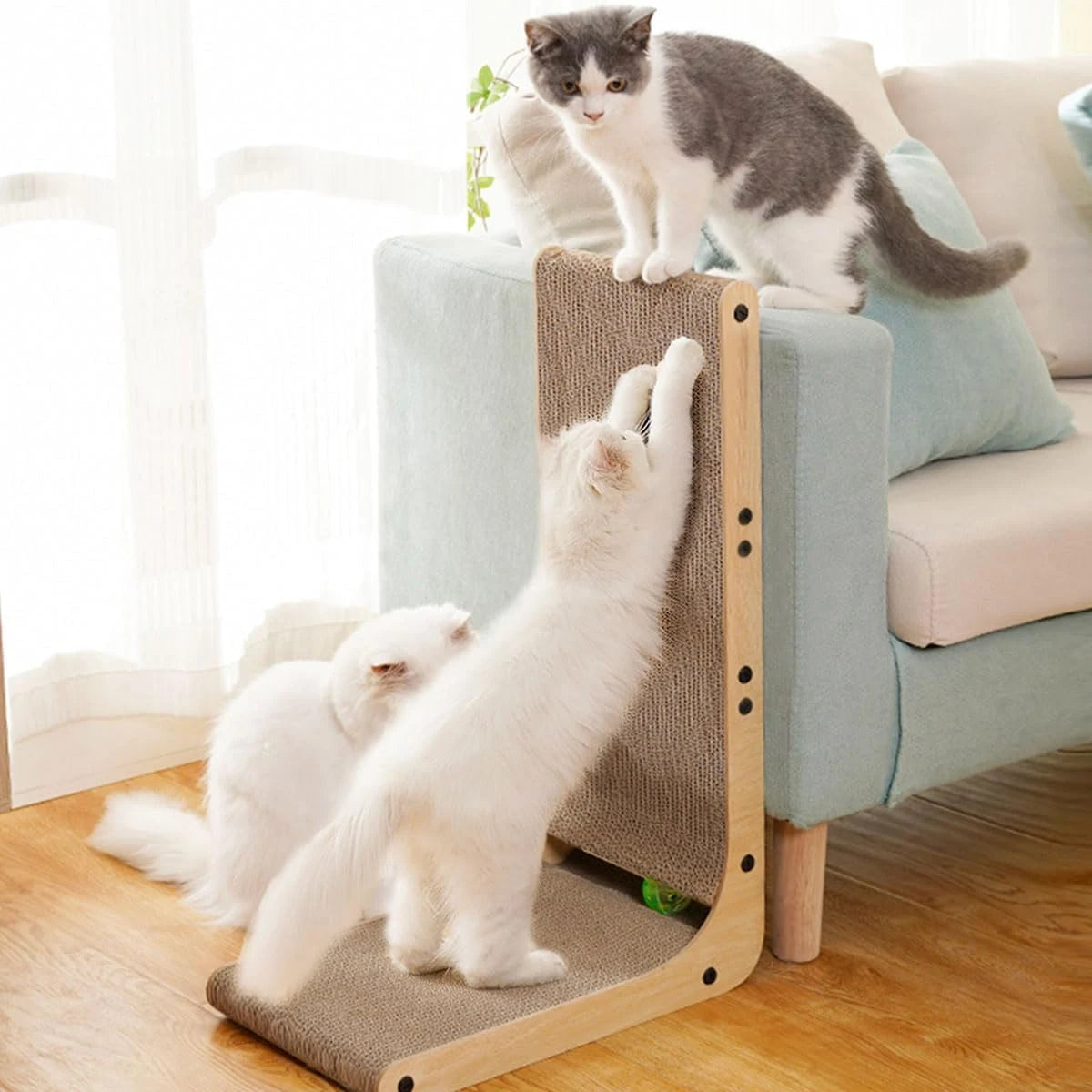 Cat Scratching Board L Shaped Wall Mounted Indoor Toy Ball