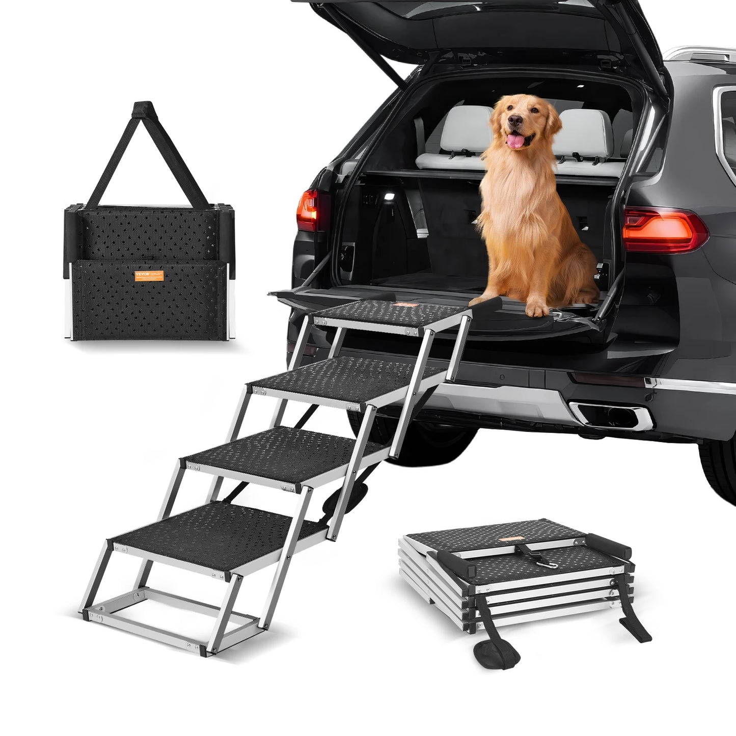 SucceBuy Premium Aluminum Foldable Dog Car StaircaseProfessional For SUVs Trucks